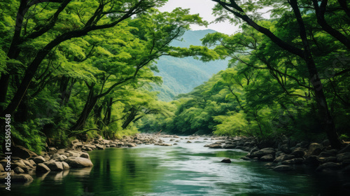 Lush Green River Valley Landscape - Nature photography