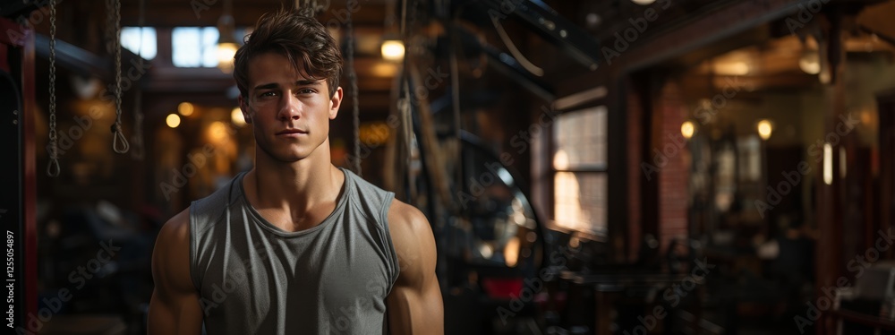 Fototapeta premium young man keeping his physique in good shape with exercises