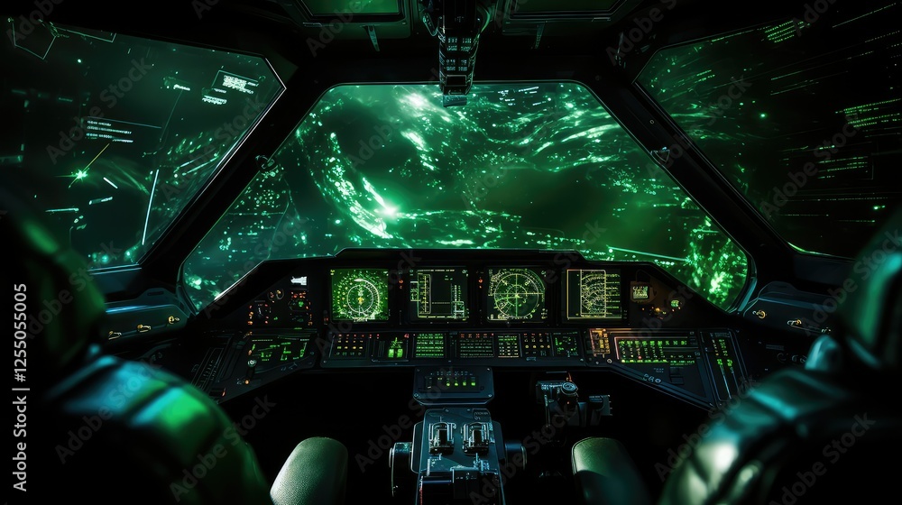 Fototapeta premium real spaceship cockpit green