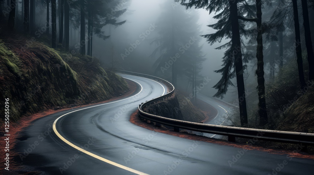 Fototapeta premium fog long winding road