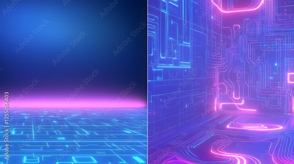 Naklejka premium Abstract Neon Circuitry Design Futuristic Room