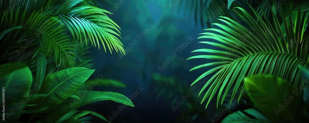 Glow forest idea. Lush greenery in a dense, tropical jungle setting with vibrant leaves and serene ambiance. Glow forest idea. Lush greenery in a dense, tropical jungle setting with vibrant leaves and serene ambiance.