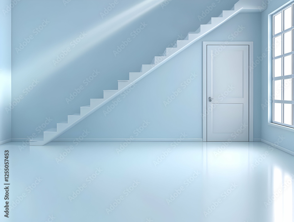 Fototapeta premium Light Blue Minimalist Room 3D Render