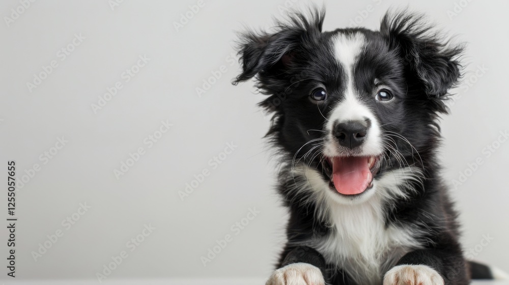 Adorable Welsh puppy, tongue out panting, winking playfully, sitting on a white backdrop Adorable Welsh puppy, tongue out panting, winking playfully, sitting on a white backdrop