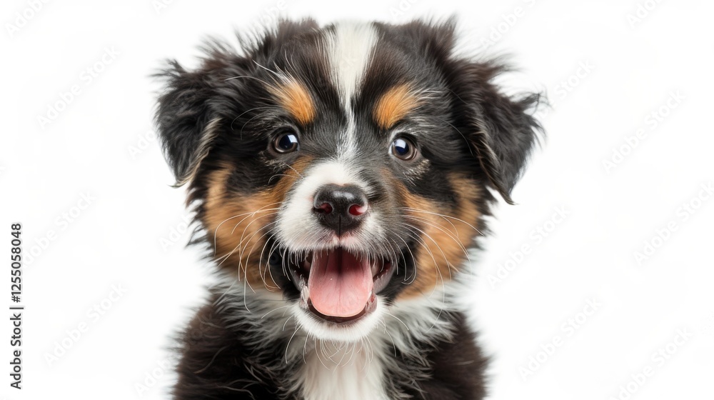 Adorable Welsh puppy, tongue out panting, winking playfully, sitting on a white backdrop Adorable Welsh puppy, tongue out panting, winking playfully, sitting on a white backdrop