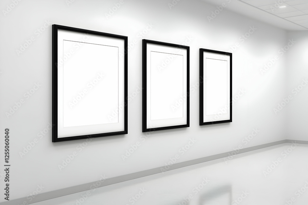 Three Blank Frames Gallery Wall 3D Illustration Three Blank Frames Gallery Wall 3D Illustration