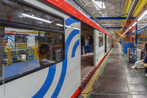 Assembly of a modern subway car. photo