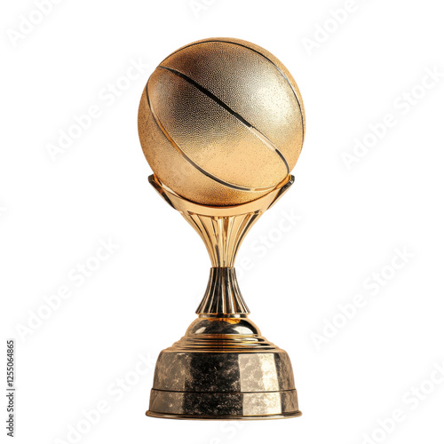 A shiny trophy featuring a golden basketball atop a decorative base, symbolizing achievement in sports.