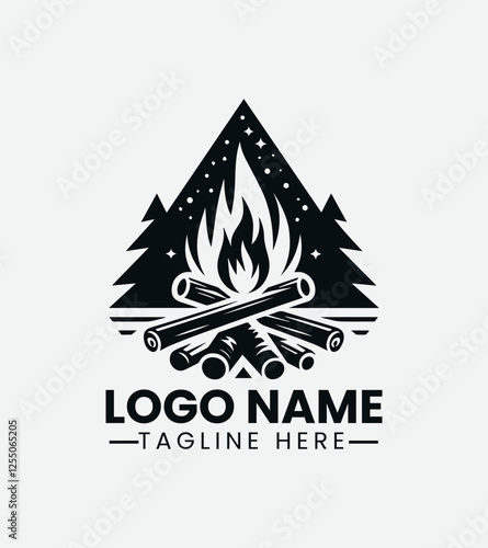 Campfire Logo Design, Bonfire Logo, Cozy Campfire Logo, Outdoor Adventure Logo