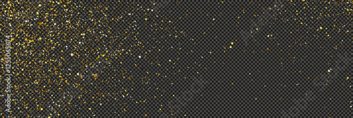Gold glittering dust with stars on transparent backdrop