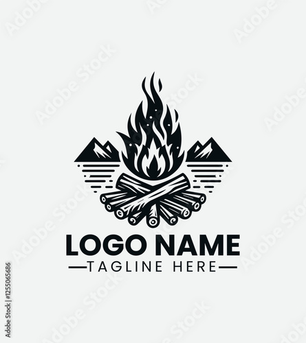 Campfire Logo Design, Bonfire Logo, Cozy Campfire Logo, Outdoor Adventure Logo