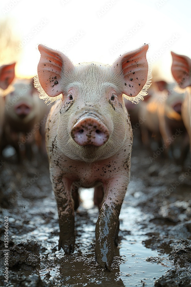 A Muddy Piglet Walks Towards The Camera A Muddy Piglet Walks Towards The Camera