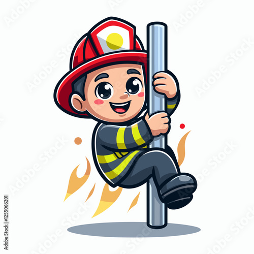 Cute firefighter sliding down the fire pole