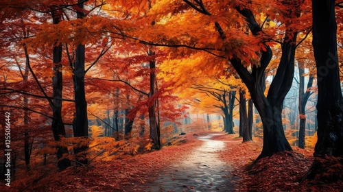 red tree in forest photo