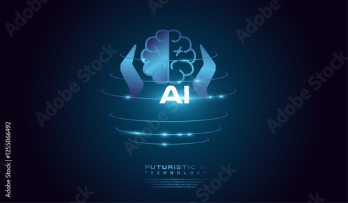 The Artificial intelligence network concept background template Vector and Artificial intelligence Head of digital brain system at the center represents computational power.