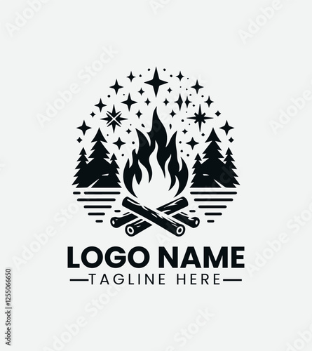 Campfire Logo Design, Bonfire Logo, Cozy Campfire Logo, Outdoor Adventure Logo