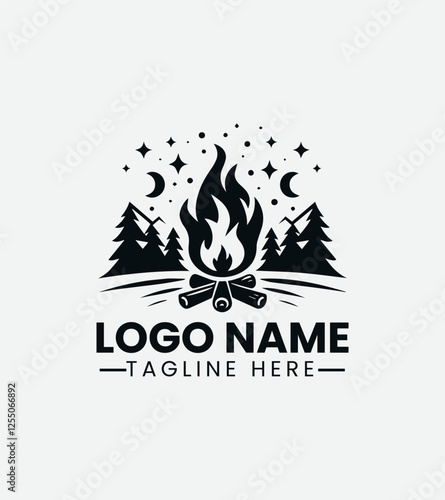 Campfire Logo Design, Bonfire Logo, Cozy Campfire Logo, Outdoor Adventure Logo