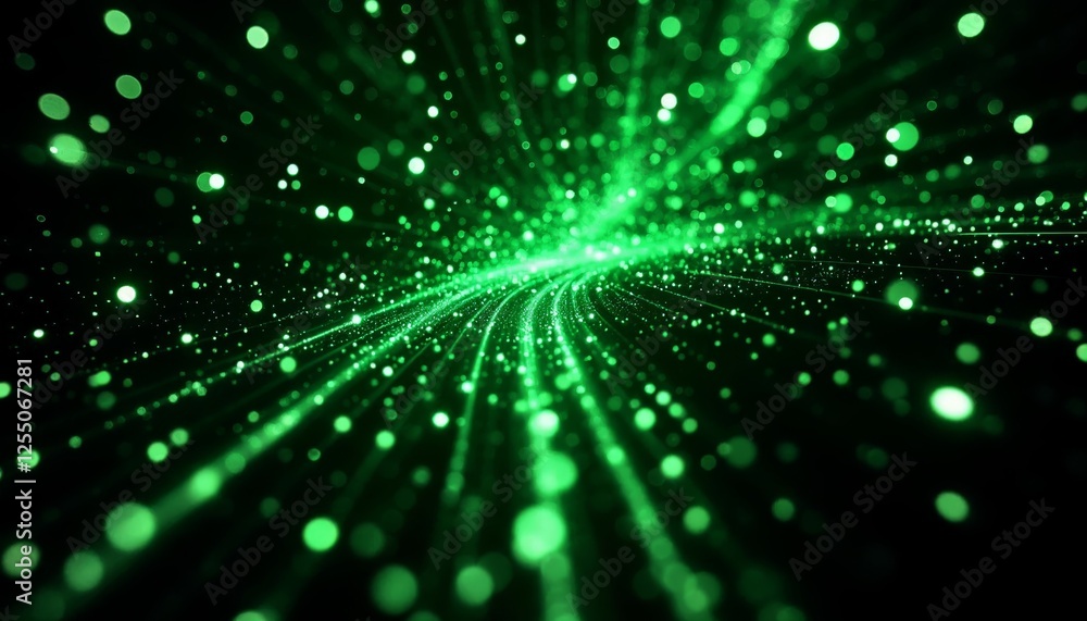 Emerald Cascade, An Abstract Depiction of Light Streams and Spherical Bokeh Emerald Cascade, An Abstract Depiction of Light Streams and Spherical Bokeh