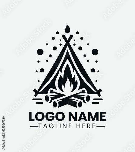 Campfire Logo Design, Bonfire Logo, Cozy Campfire Logo, Outdoor Adventure Logo