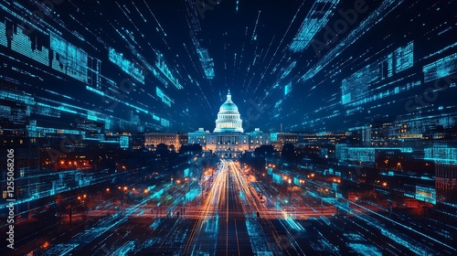US Capitol Building at Night with Data Streams