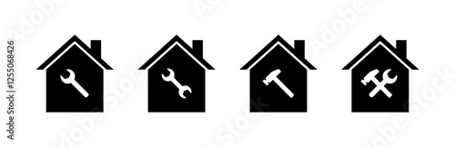 House repair set icons. Mechanic icons. Silhouette style. Vector icons.