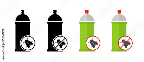 Anti fly spray icons. Silhouette and flat style. Vector icons.