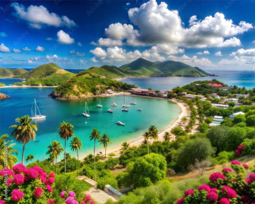 Fototapeta premium Tropical beach with palm trees scenery.
