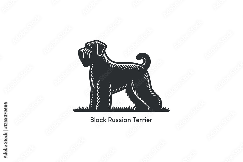 Fototapeta premium Black Russian Terrier logo, simple black flat vintage engraving
