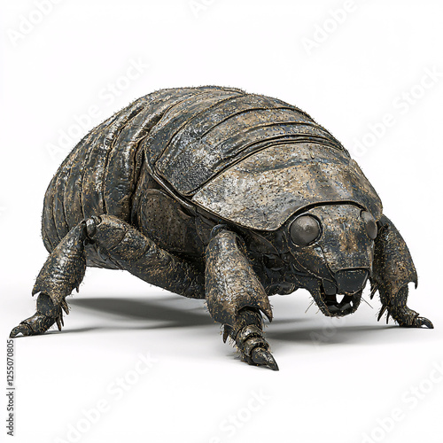 Wallpaper Mural Armored beetle with ridged shell, showcasing robust legs and detailed mandibles on a stark white backdrop. Torontodigital.ca