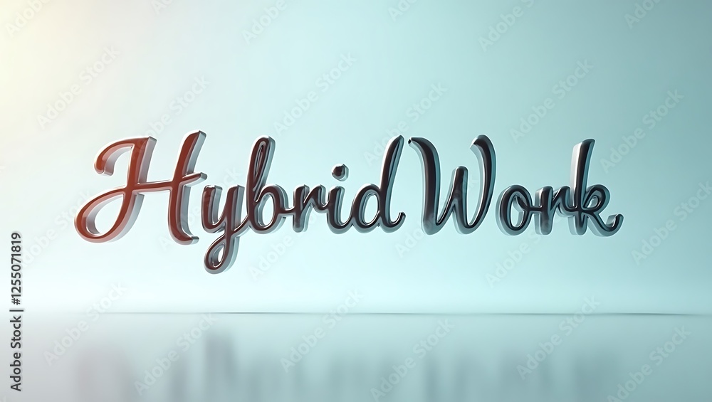Hybrid work concept with glossy text on a smooth background for modern workplaces Hybrid work concept with glossy text on a smooth background for modern workplaces
