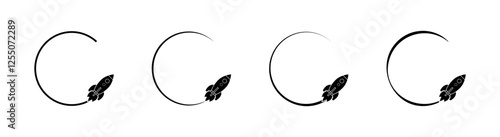 Rocket loading set icons. Silhouette and linear style. Vector icons.