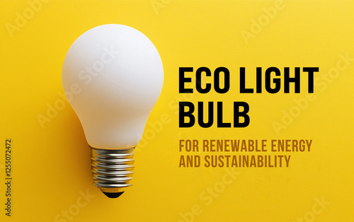 Close up photo of lightbulb on a bright yellow background. Energy saving and environmentally friendly lightbulbs. Eco light bulb for renewable energy and sustainability. Saving planet with eco bulb  photo