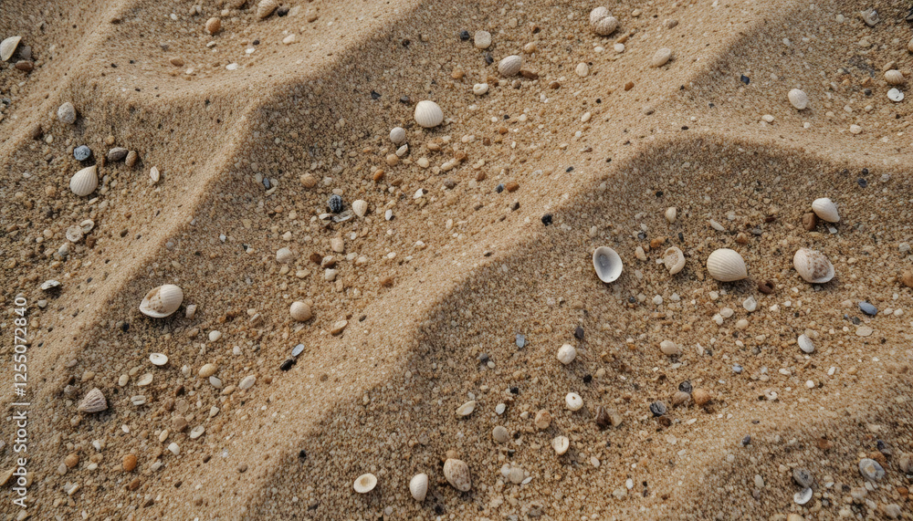 Deep ocean sand texture with fine grains and scattered small shells on the beach Deep ocean sand texture with fine grains and scattered small shells on the beach