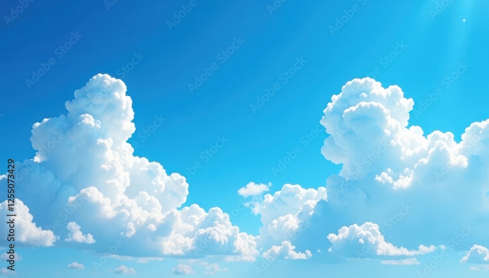 Deep azure sky canvas with fluffy white clouds , picture, detail Deep azure sky canvas with fluffy white clouds , picture, detail