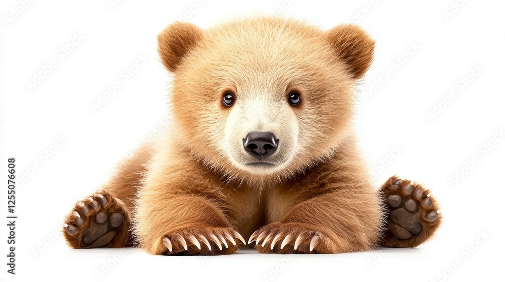 Fototapeta premium Adorable bear cub playing forest habitat wildlife photography natural environment close-up view animal behavior