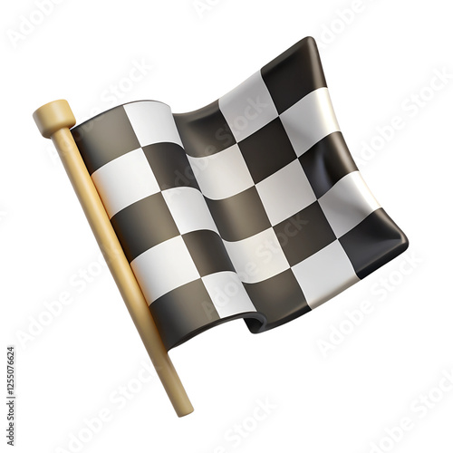 Checkered or chequered Racing Flags icon. 3d rendering isolated on white background. Cartoon plastic style