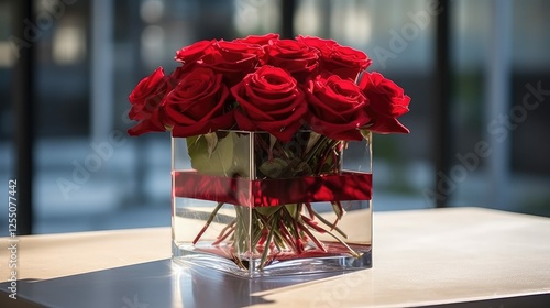 Fototapeta Naklejka Na Ścianę i Meble -  roses glass cube vase