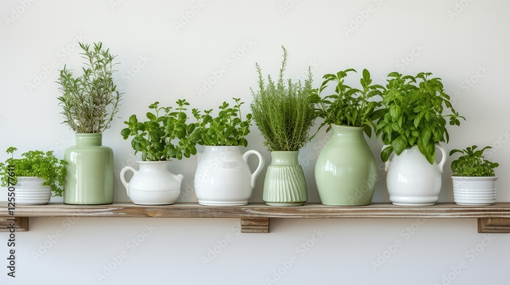 Fototapeta premium greenery kitchen shelf background