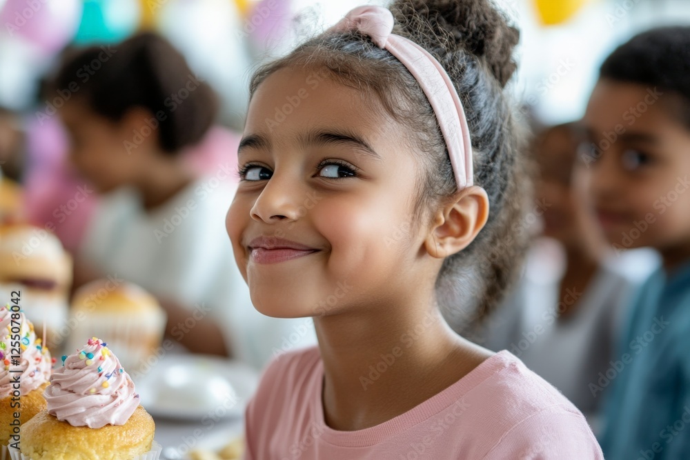 Joyful child enjoying a festive celebration surrounded by colorful decorations and delicious treats Joyful child enjoying a festive celebration surrounded by colorful decorations and delicious treats