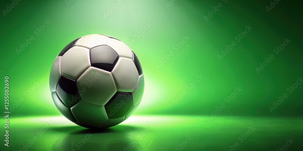 Naklejka premium Illuminated Soccer Ball on Green Background, a Striking Image Perfect for Sports Themes and Related Projects