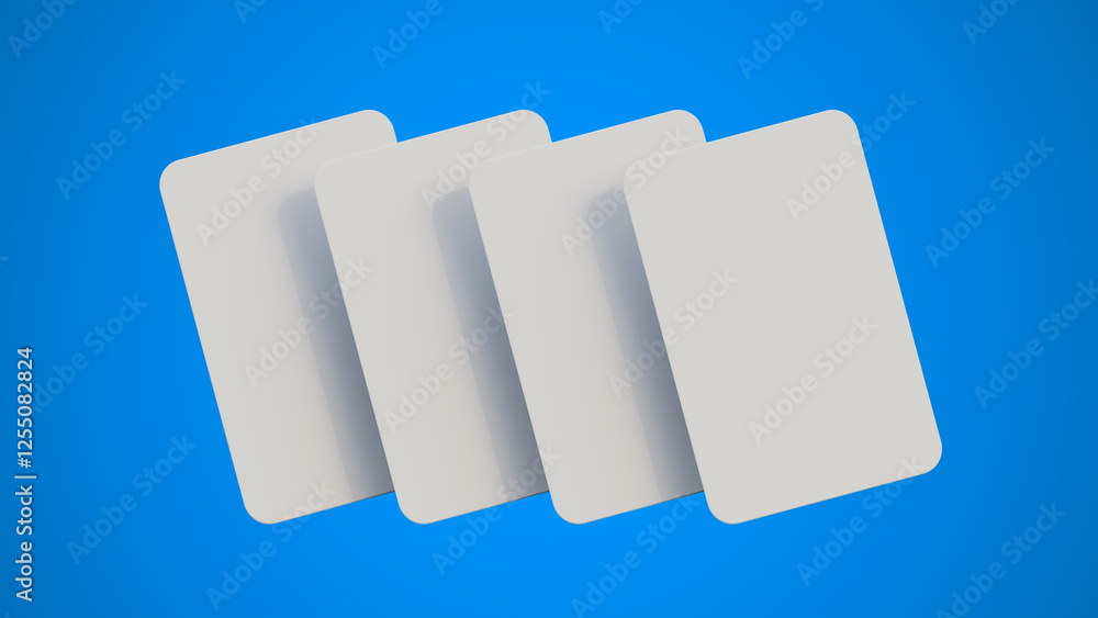 Business cards blank mockup on blue background. Vertical card mock up template. Blank white cards for business, gift, debit or credit card presentation. Round corner cards mock up. Business cards blank mockup on blue background. Vertical card mock up template. Blank white cards for business, gift, debit or credit card presentation. Round corner cards mock up.