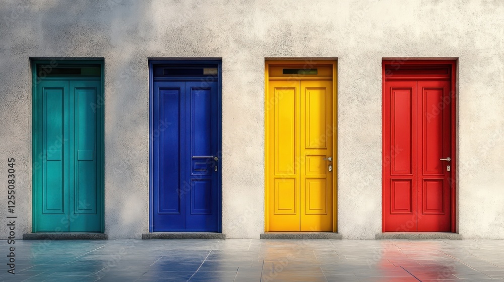 Fototapeta premium Colorful Doors on Light Background - AI Art