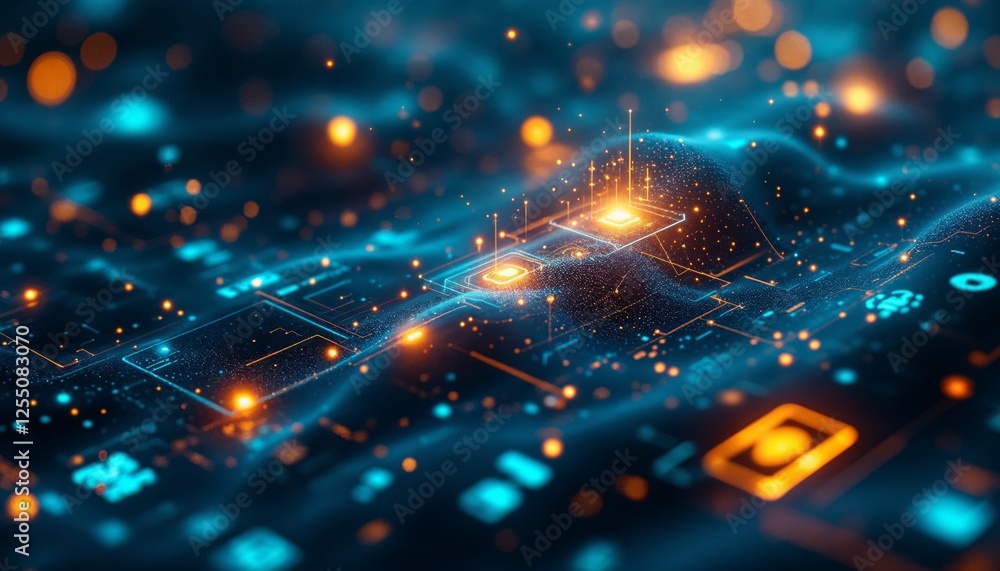 Obraz premium Futuristic Technology, Circuit Board with Glowing Data Streams and Connections