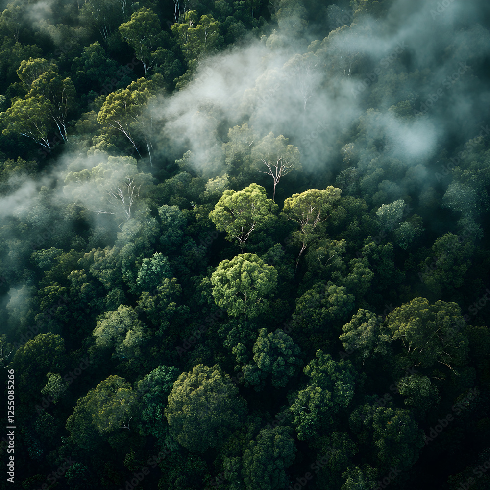 Emerald Canopy: A breathtaking aerial view of a dense forest, where a tapestry of lush green treetops meets the soft embrace of ethereal fog, creates a scene of tranquility and natural beauty. Emerald Canopy: A breathtaking aerial view of a dense forest, where a tapestry of lush green treetops meets the soft embrace of ethereal fog, creates a scene of tranquility and natural beauty.
