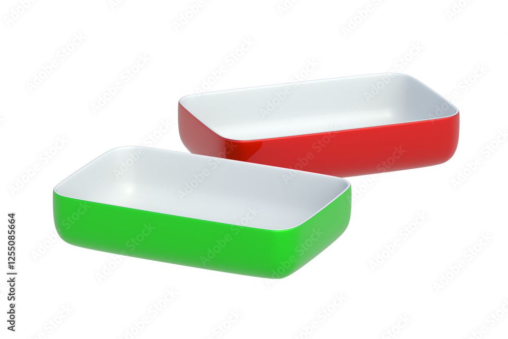 Colorful baking dishes isolated on white background. 3d render Colorful baking dishes isolated on white background. 3d render
