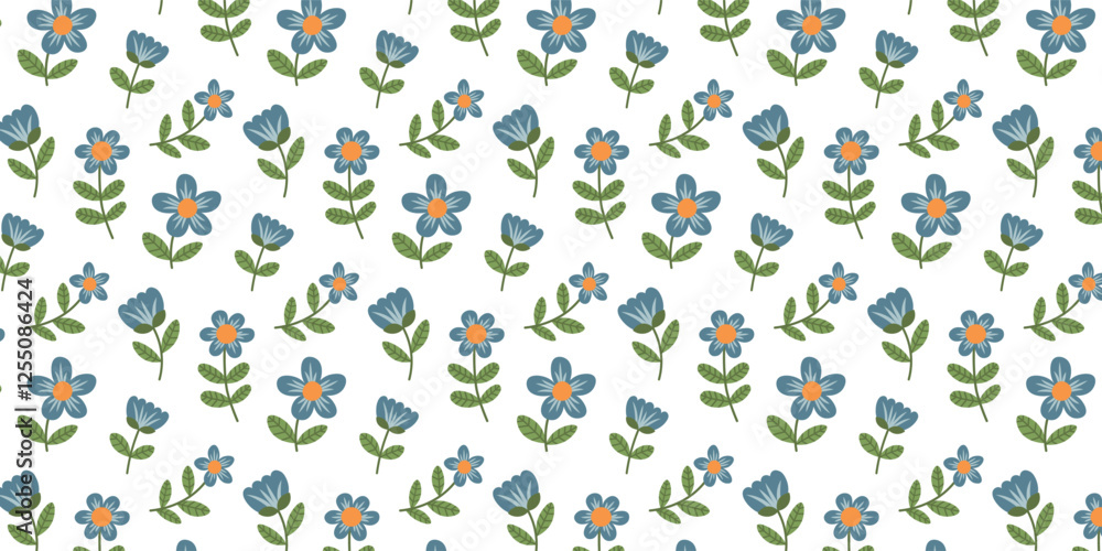 Flowers pattern. Seamless pattern with spring and summer blue floral elements. Vector background with botanical elements for scrapbooking, textiles. Flowers pattern. Seamless pattern with spring and summer blue floral elements. Vector background with botanical elements for scrapbooking, textiles.