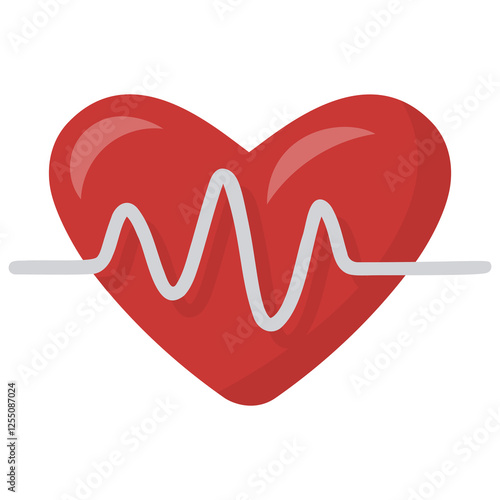 Red Heart with White Pulse Line Flat Design Illustration Icon