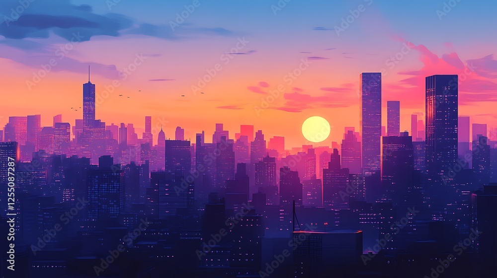 Sunset Metropolis: A Cityscape bathed in warm hues Sunset Metropolis: A Cityscape bathed in warm hues