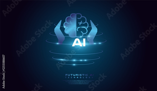 The Artificial intelligence network concept background template Vector and Artificial intelligence Head of digital brain system at the center represents computational power.