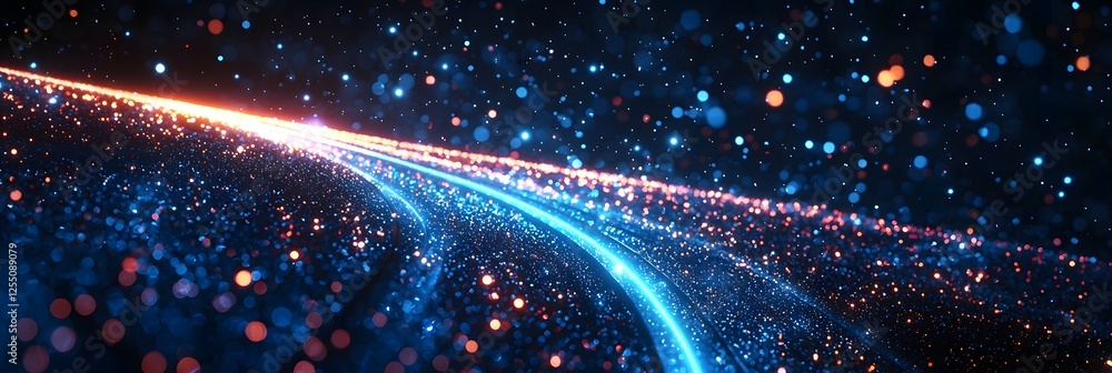 Obraz premium Luminous Blue Light Streak Across Futuristic Dark Space Background
